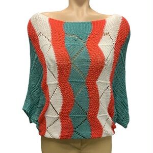 Kaktus Teal, Red, and White Off-the-Shoulder Sweater Size M